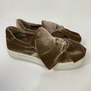 J slides brown velvet velour bow outsole slip on sneakers